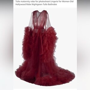 Gorgeous Sheer Size Large Red Long Tulle Robe- Perfect for Photo Shoots